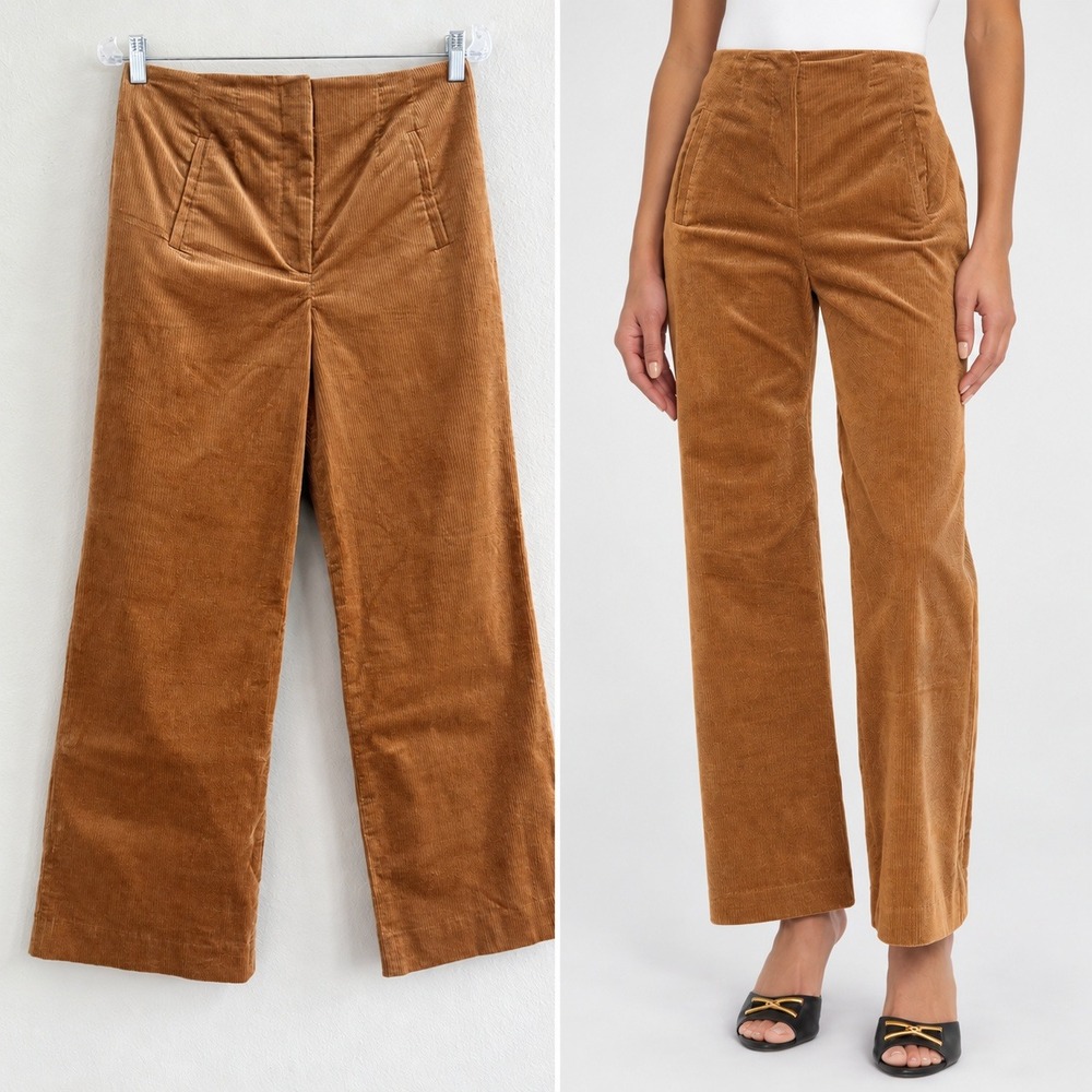 Veronica Beard Dova Flared Corduroy Pants Womens 8 'Khaki' Camel Fall Trousers